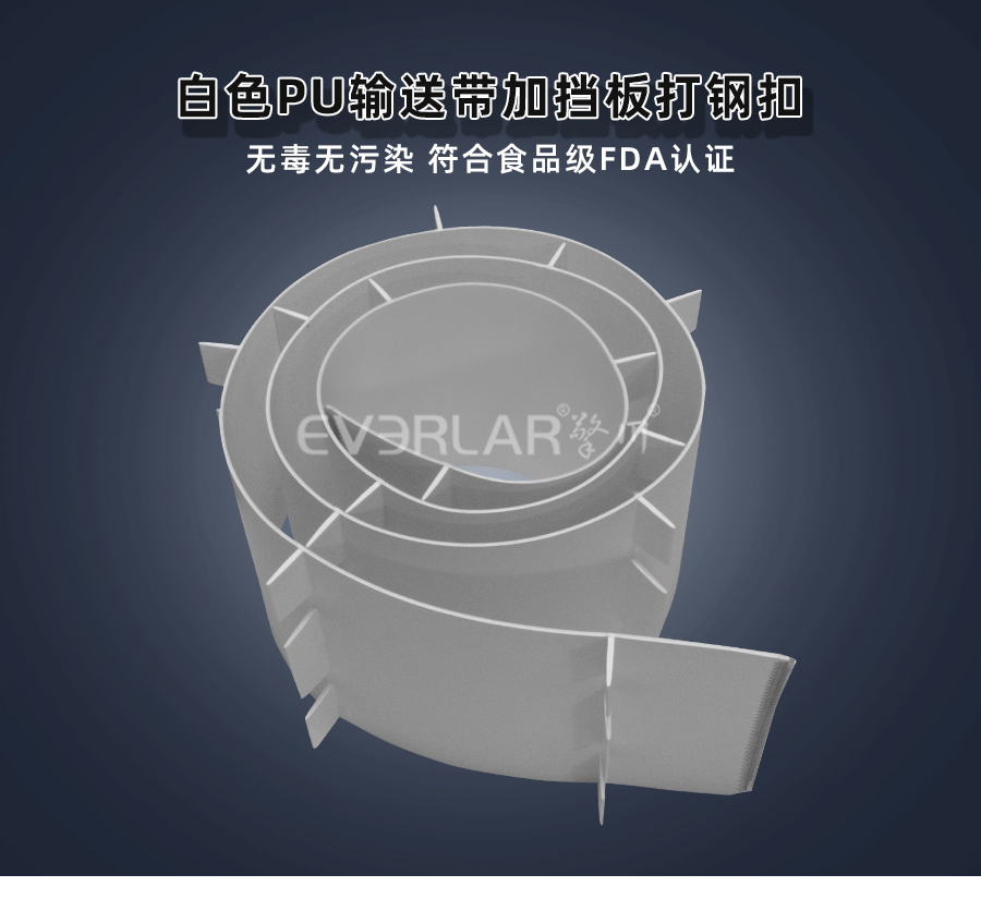 白色PU<a href='http://m.dsjvvrk.cn/shusongdai/' target='_blank'><u>輸送帶</u></a>加擋板打鋼扣詳情01